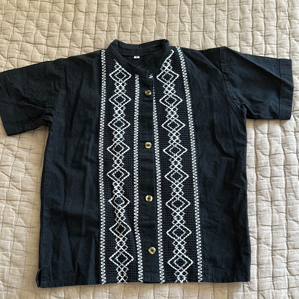 Black Embroidered Kids Shirt